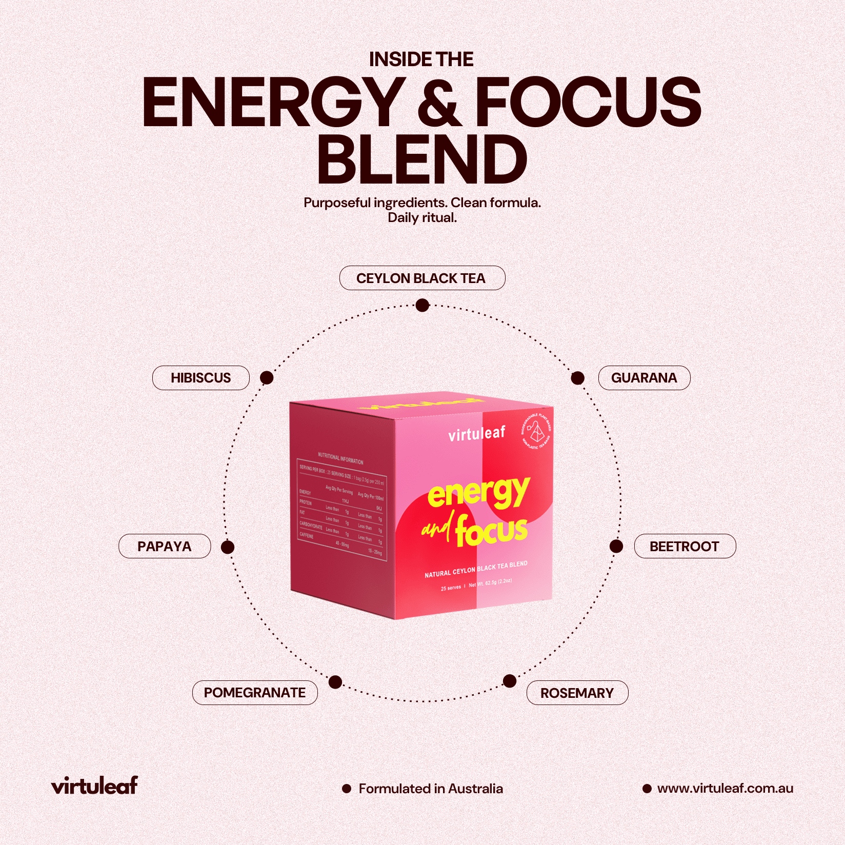 Energy & Focus Natural Ceylon Black Tea Blend - virtuleaf - preworkout - coffee alternative - yoga - pilates - high performer